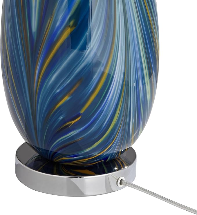 Possini Euro Design Pablo Modern Style Table Lamp with USB Charging Port 27" Tall Multi Blue Art Glass White Drum Shade for Living Room Bedroom House Bedside Nightstand Home Office (Color May Vary)