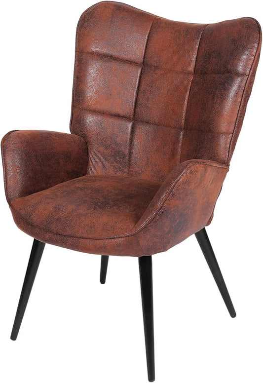 Modern Dining Room Chairs, Mid Century Faux Leather Kitchen Chairs with Back Support and Metal Legs, Accent Dinner Chair for Kitchen, Dining Room, Living Room, Restaurant, Brown