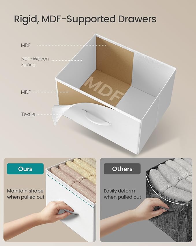 SONGMICS Dresser for Bedroom, Chest of Drawers, Nightstand, Steel, MDF, 2 Non-Woven Fabric Drawers, Storage Organizer Unit, Closet, Entryway, Cloud White and Snow White ULGS312W01S