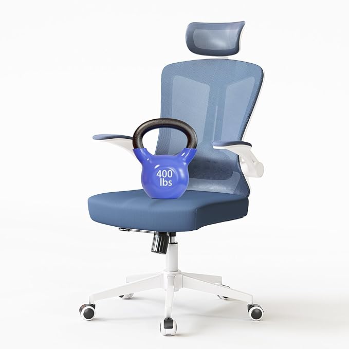 Ergonomic Office Chair - 400LB Comfy Desk Chairs with Adjustable Headrest and Lumbar Back Support, Mesh Computer Chairs with Wheels and Arms for Home Office, Study, Bedroom and Dorm (04blue)