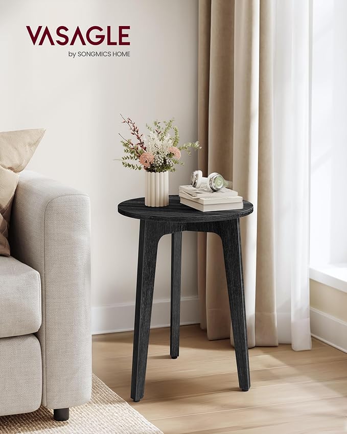 VASAGLE MAEZO Collection - Small Side Table, Round End Table, Nightstand with Tapered Legs, Curved Transitions, for Small Spaces, Living Room, Bedroom, Charcoal Gray ULET237BA01S