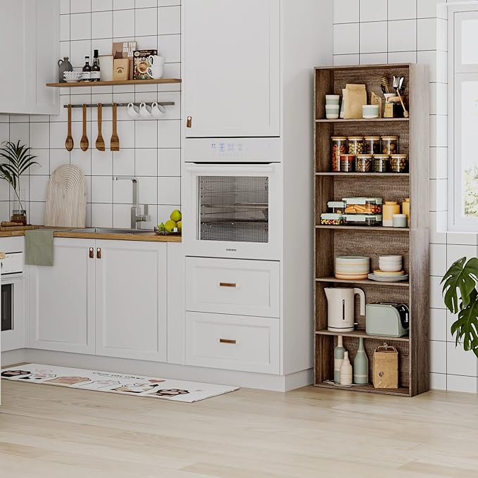 FOTOSOK 6-Tier Open Bookcase and Bookshelf, Freestanding Display Storage Shelves Tall Bookcase for Bedroom, Living Room and Office, Oak