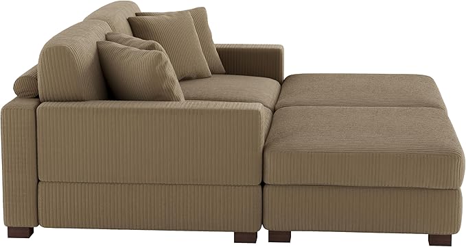 Modular Sectional Couches for Living Room, Modern Loveseat 2-Seater Sofa Couch with Ottoman, Upholstered Couches for Living Room Bedroom, Camel