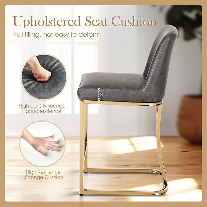 Sophia & William Counter Height Bar Stools, 24" Bar Stools with Back for Kitchen Counter, Modern PU Leather Kitchen Counter Stools,Grey Gold