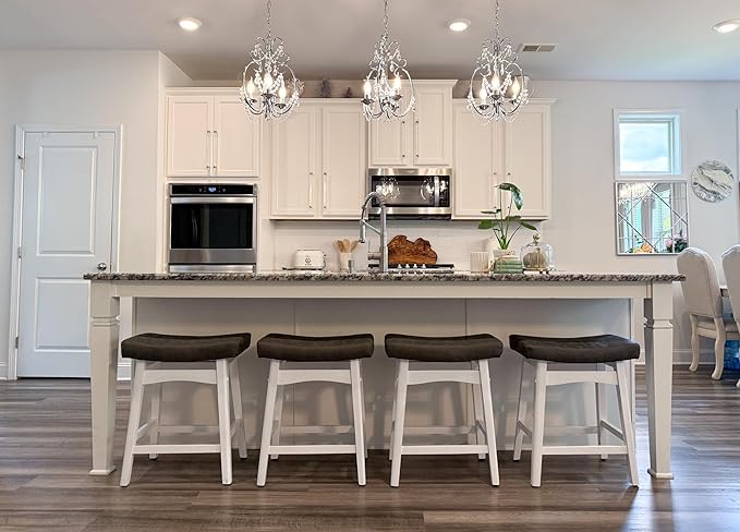 ALPHA HOME Bar Stools Set of 4, Solid Wood Saddle Kitchen Stools with Grey PU Leather Cushion Counter Height Barstools with Wooden Base for Kitchen Dining Cafe, 24 Inch, Grey, 4PCS