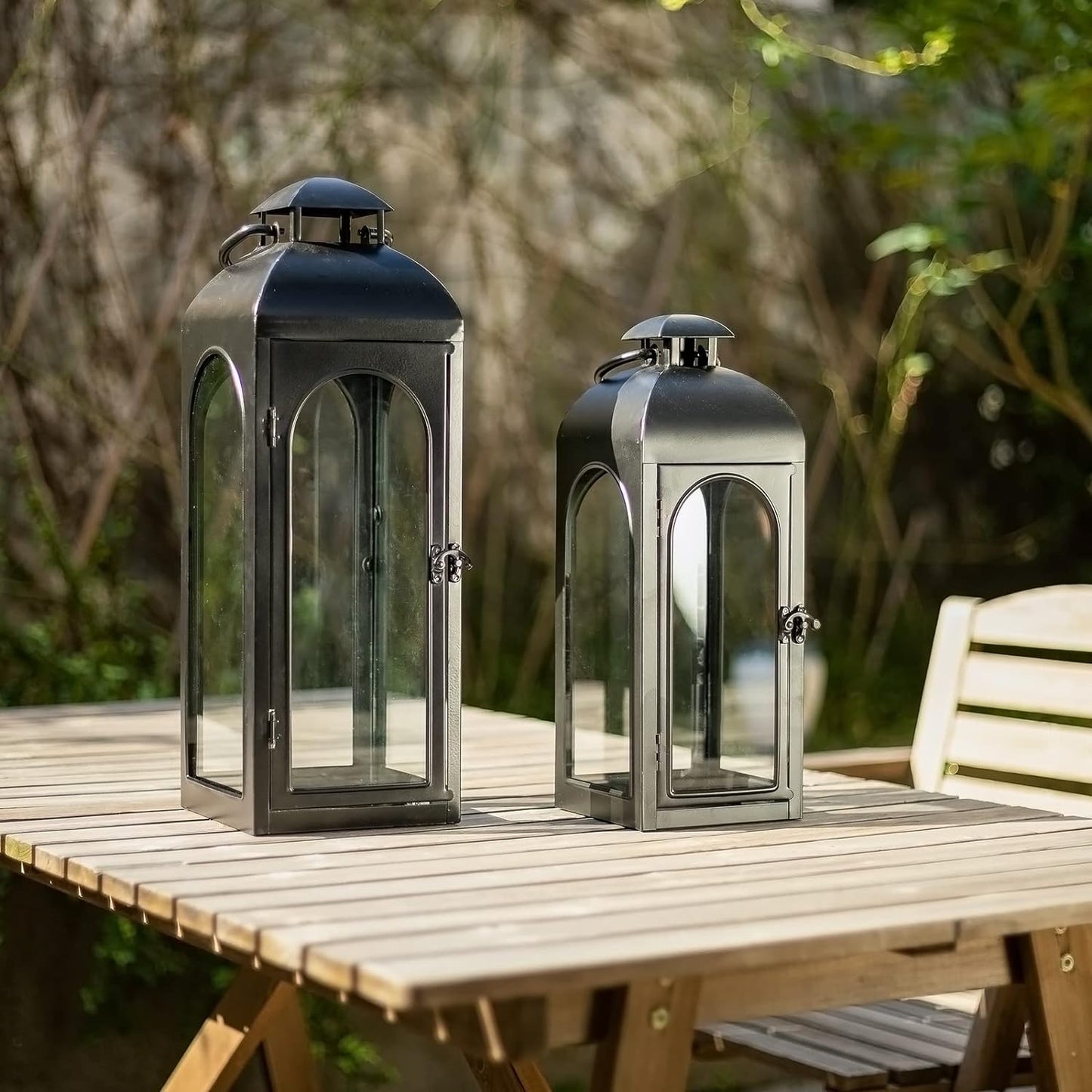 Bdor 2 Pack Large Luxury Lantern Decorative Tall 20 Inches Black Metal Hurricane Lanterns with Tempered Glass Panels for Front Porch,Tabletop, Mantle, Wall Hanging, or Garden, Indoor & Outdoor Décor