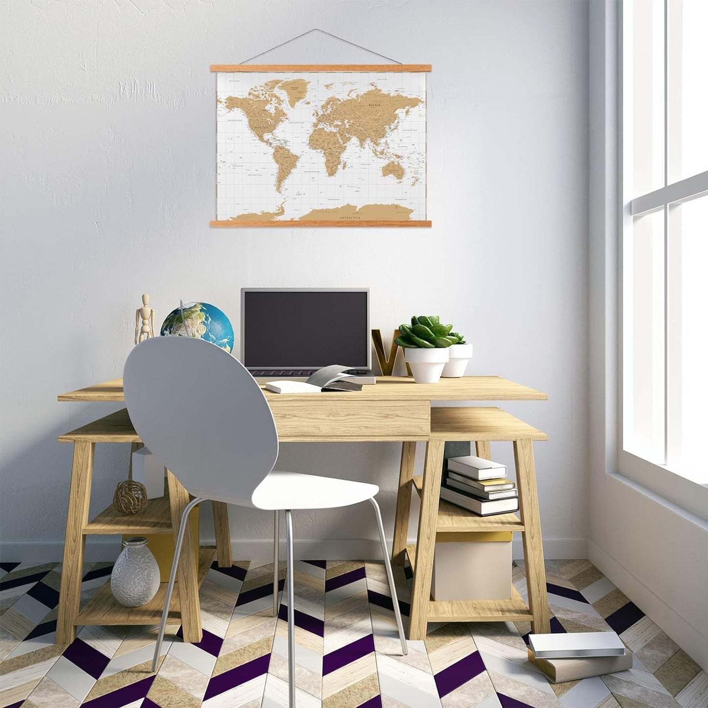 FALAMON Magnetic Poster Hanger Frame, 48x36 48x24 48x32 Teak Wood Magnet Poster Frame for Posters, Prints, Photos, Pictures, Maps, Scrolls, and Canvas Artwork