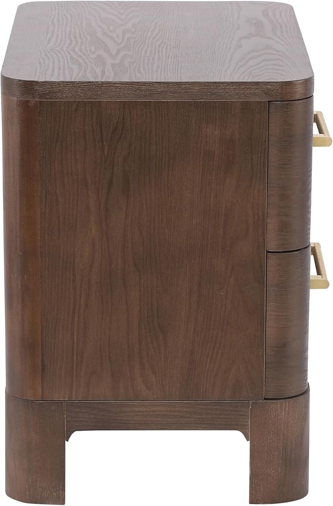 Christopher Knight Home Egbert Modern Nightstand with Drawers, Wooden Small Night Stand with Rounded Corners Design, Bedside Table/End Table for Bedroom, Multipurpose Storage Cabinet, Brown