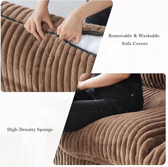 Modular Sectional Couch, Convertible L Shaped Sofa for Living Room, Deep Seat Cloud Sectional Couch, 5 Seat Comfy Modular Sofa, Cushion Covers Removable, Brown