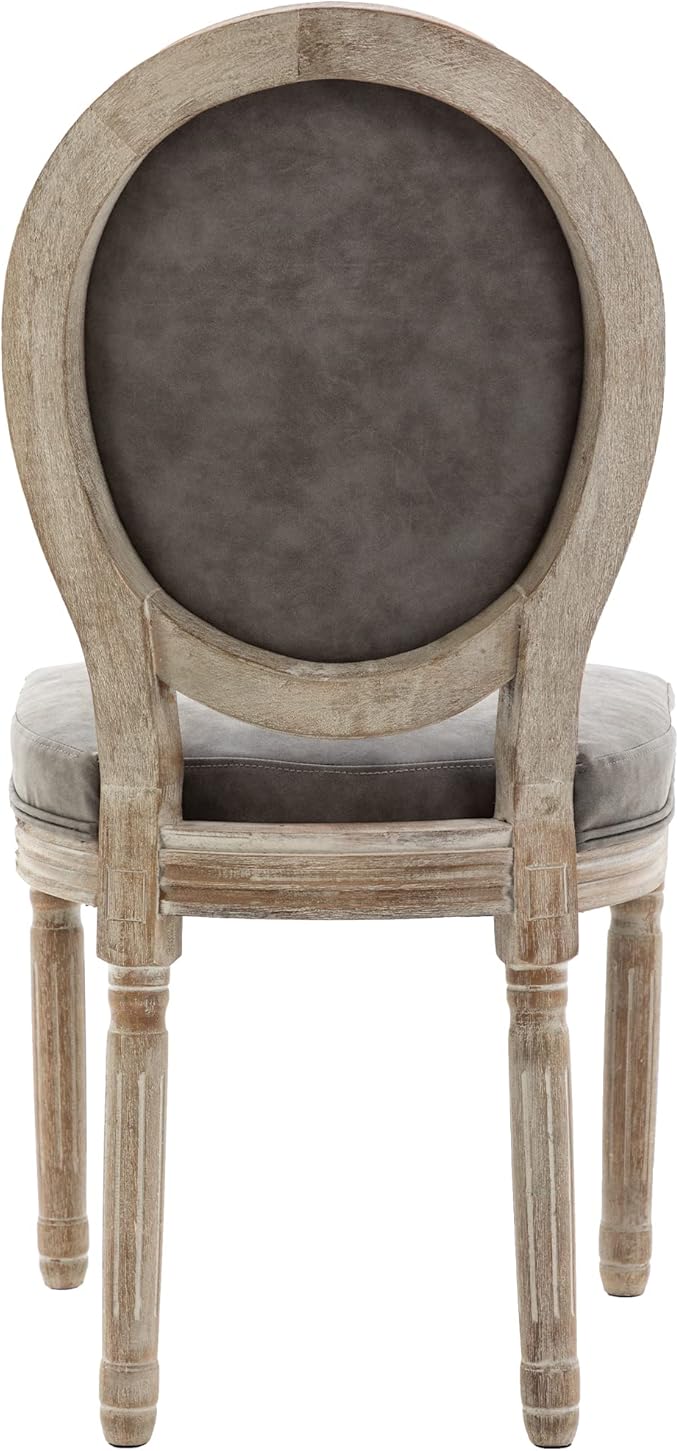 Farmhouse Dining Chairs Set of 6 Faux Leather Kitchen Chairs with Wood Legs French Country Host Side Chairs for Dining Room/Restaurant, PU Grey