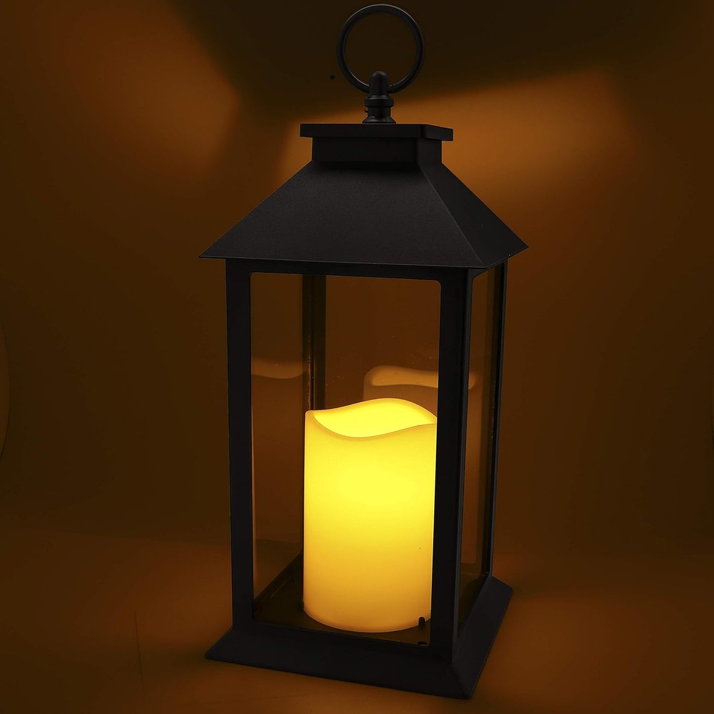 Hanging Glass Panes Lantern Portable Led Candle Light Operated by 3AAA Battery Use for Garden Yard, Indoor & Christmas Day Decoration etc,Pack of 6(Black)