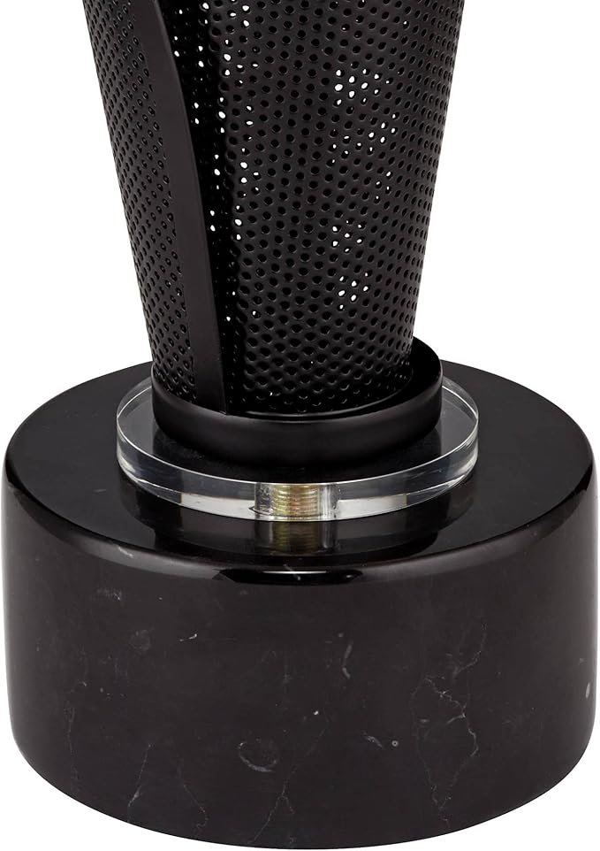 Possini Euro Design Sasha Modern Industrial Table Lamp 31 1/2" Tall Sculptural Black Metal Organza Sheer Outer White Fabric Inner Dum Shade for Bedroom Living Room House Bedside Nightstand Office