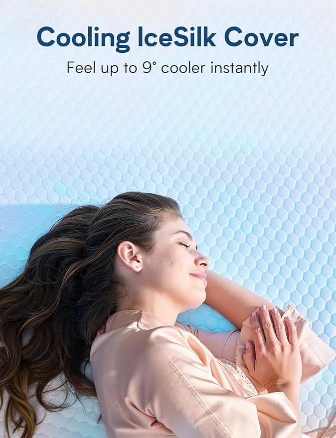 Queen Mattress Firm, 14 Inch Cooling Gel Memory Foam Mattress, Back Pain Relief, Cooling Ice Silk Cover, Bed Mattress in Box, CertiPUR-US Certified