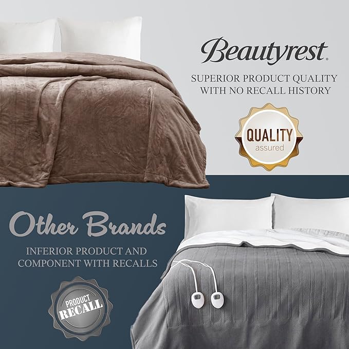 Beautyrest Heated Electric Blanket for Cold Weather, Fast Heating Heated Blanket, Auto Shut Off, Virtually Zero EMF, Multi Heat Setting, UL Certified, Mink Full (84 inx80 in)