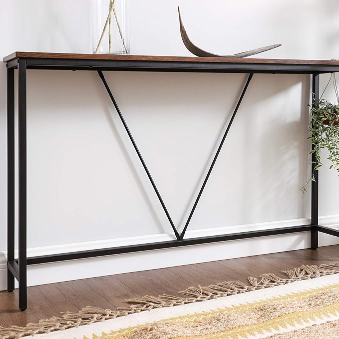 VASAGLE Console Sofa Table, Narrow Entryway Table, for Living Room, Bedroom, Easy Assembly, Rustic Brown and Ink Black ULNT020B01
