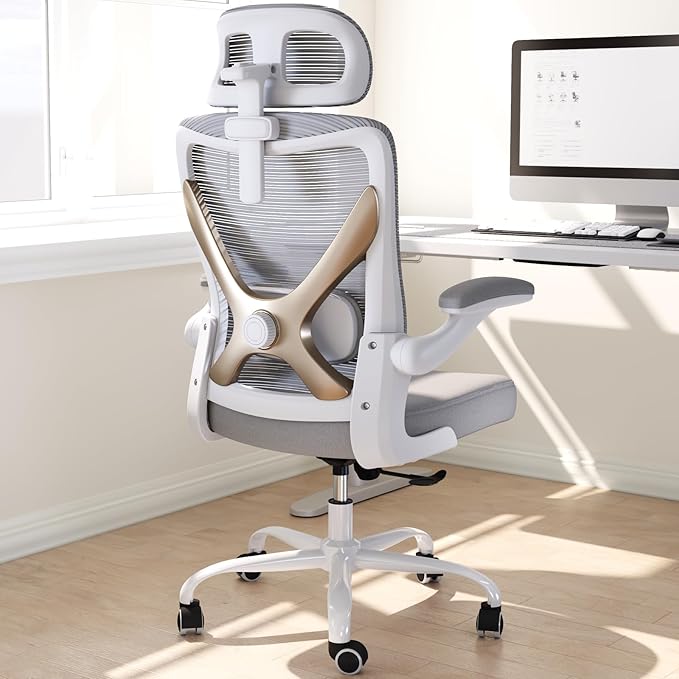 Ergonomic Office Chair-Computer Desk Chairs Comfy, Mesh High-Back Gaming Chair with Adjustable Lumbar Support & Headrest, Executive Task Chair for Adults, Comfortable for Long Hours (Gold)