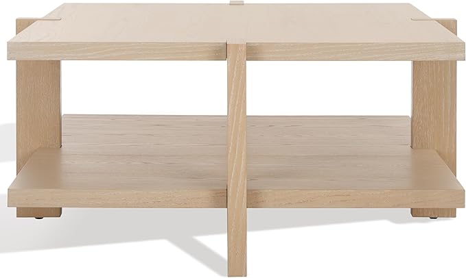 SAFAVIEH Couture Collection Quigley Natural Oak Brown 2-Tier Square Coffee Table, Ideal for Living Room, Office, Bedroom