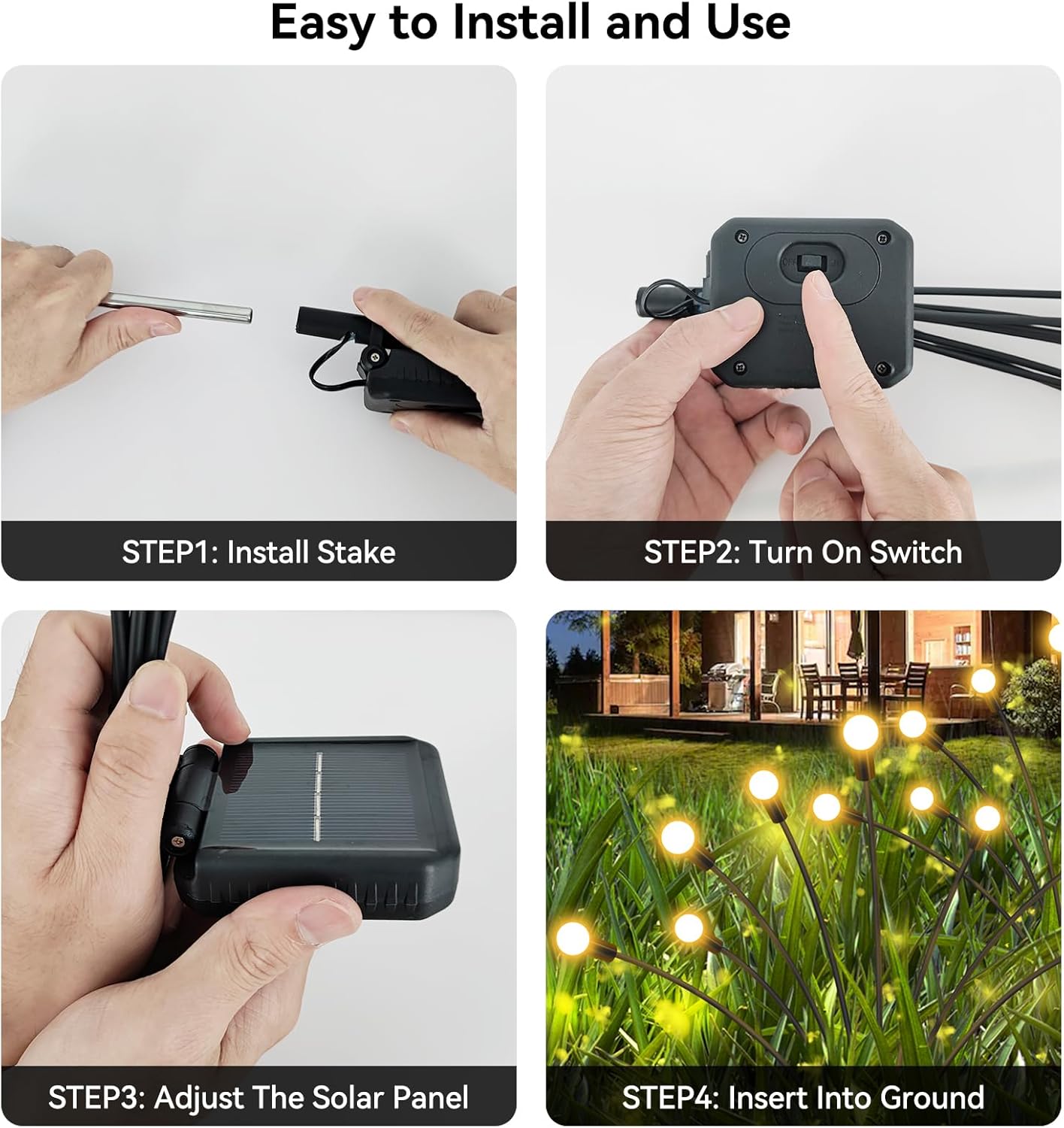 Solar Garden Lights Outdoor Waterproof, 2 Pack 16 LED Swaying Light Firefly Light Outdoor Decor Lights for Garden Gifts for Pathway Party Christmas Decoration, Warm White