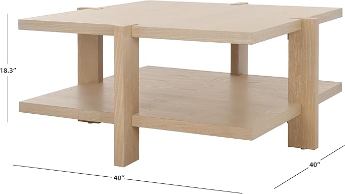 SAFAVIEH Couture Collection Quigley Natural Oak Brown 2-Tier Square Coffee Table, Ideal for Living Room, Office, Bedroom