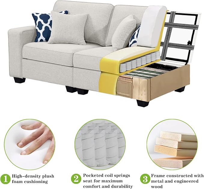Legend Vansen Modular Sectional Sofa U Shaped Couch with Ottoman Modern Reversible Corner Sectional Couch for Living Room (Cream, 2+3 with Ottoman)