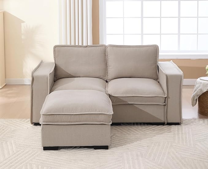 EALSON 67" Sectional Couch Modern Love Seat with Ottoman Modular Cloud Sofa with Deep Seat Comfy Linen Fabric Loveseat Sofa Convertible L Shaped Couches 2 Seater Couch for Living Room/Bedroom,Oatmeal