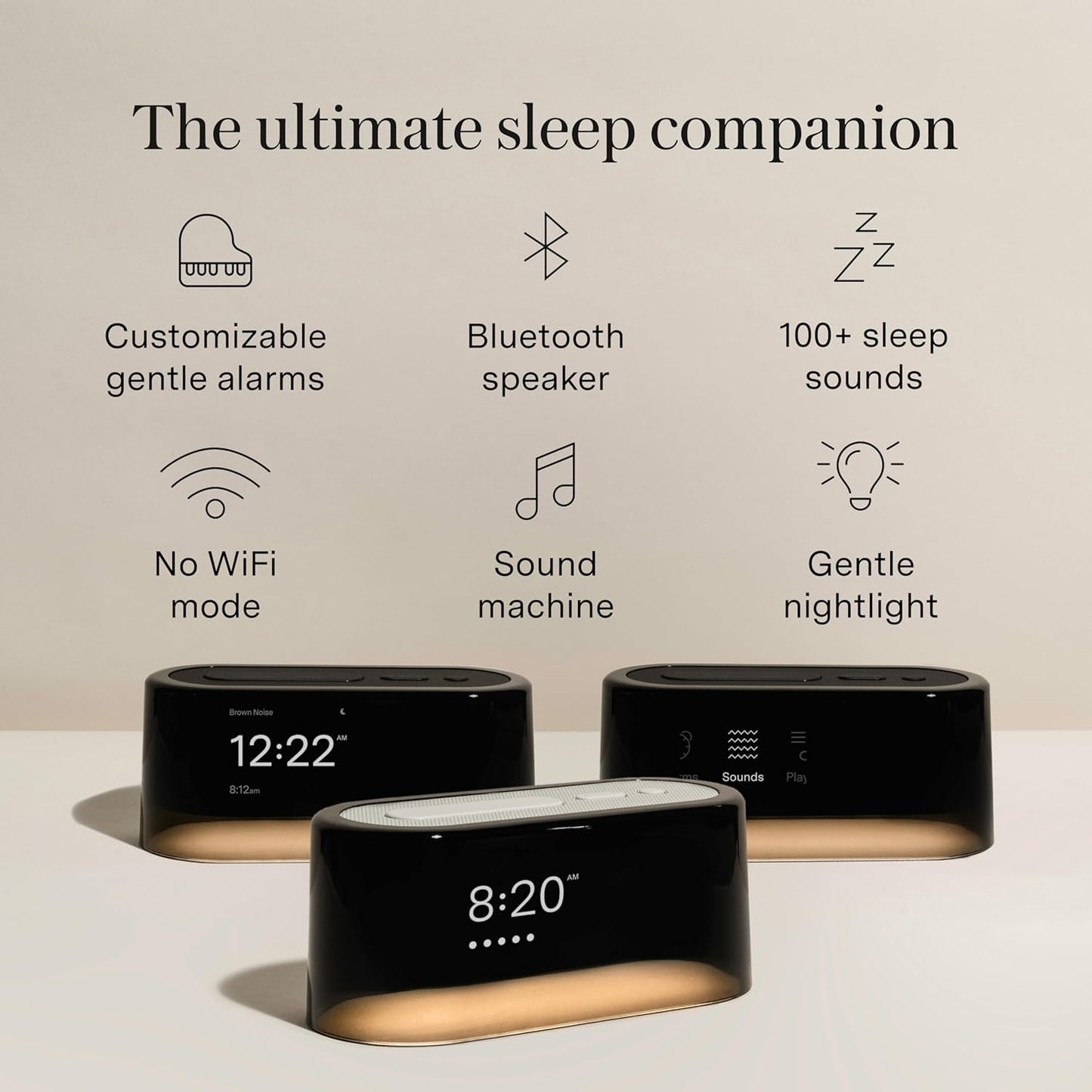Loftie Alarm Clock with Sound Machine – Smart Alarm Clock with Light, White Noise, Bluetooth Speaker, Night Light Sound Machine, 100+ Sounds, Blackout Mode, No WiFi Mode, Optional Subscription - Steel