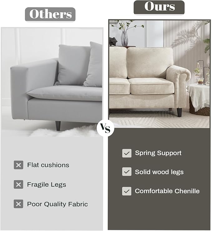 Kingfun 3 Seater Couch with Chair, Mid Century Modern Sofa Set with Rolled Arms and Deep Seats, Fluffy Comfort for Living Room, Apartment, Easy Assembly, Khaki