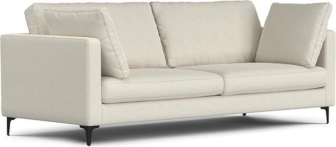 SIMPLIHOME Ava Sofa and Ottoman in 100% Recycled Polyester Performance Fabric, Cream, 90-inch-wide 3-Seater Couch and Matching 36-inch-wide Table Ottoman for Living Room, 2-Piece Set