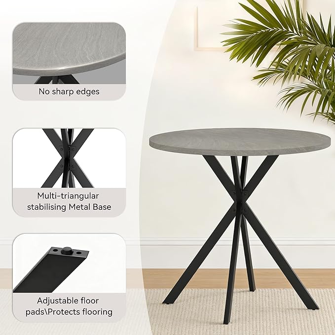 31.5" Round Dining Table Chairs Set for 2, Small Dining Table Chairs Set Space-Saving, Small Dinette Sets for 2 for Kitchen Dining Room Apartment(Gray Table +Brown Chairs)