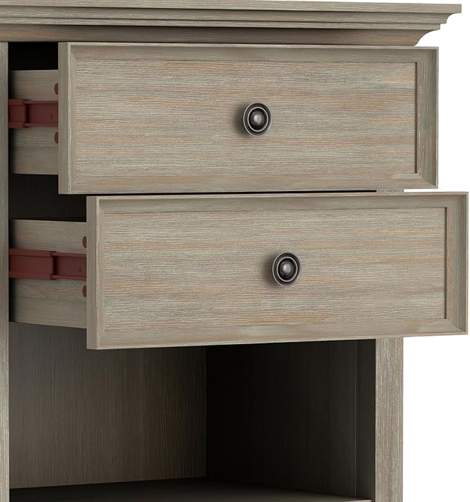 SIMPLIHOME Amherst SOLID WOOD 24 Inch Wide Traditional Bedside Nightstand Table in Distressed Grey, For the Living Room and Bedroom