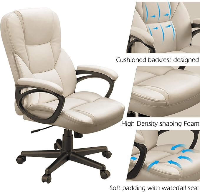 Furmax Office Executive Chair High Back Adjustable Managerial Home Desk Chair, Swivel Computer PU Leather Chair with Lumbar Support (Beige)