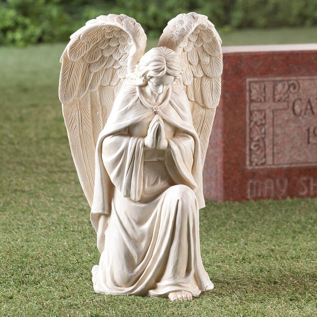 Fox Valley Traders Aoboco White Resin Angel Statue - Religious Garden Statue Remembrance Memorial Guardian Angel – 16 inch