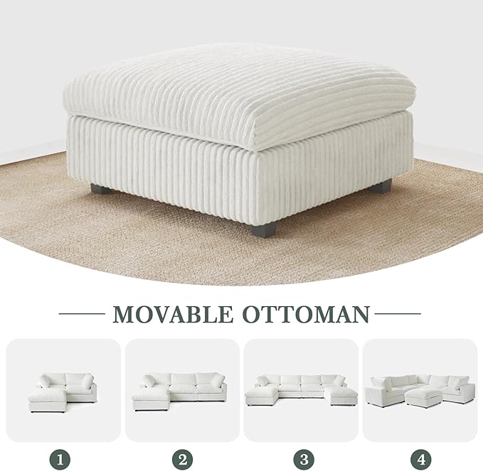 Modular Sectional Sofa, Oversized Cloud Couch, Deep Seat Comfy Modular Couches for Living Room, Ottoman, Plush Couch Cushion Covers Removable, Beige