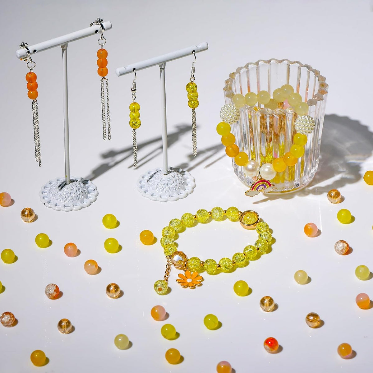 XSEINO About 1200PCS 6mm Glass Beads Bracelet Making Kit,24 Assorted Warm Yellow Wilt Series Colorful Crystal Beads for Bracelet and Jewelry Making and DIY Crafts,Friendship Bracelets