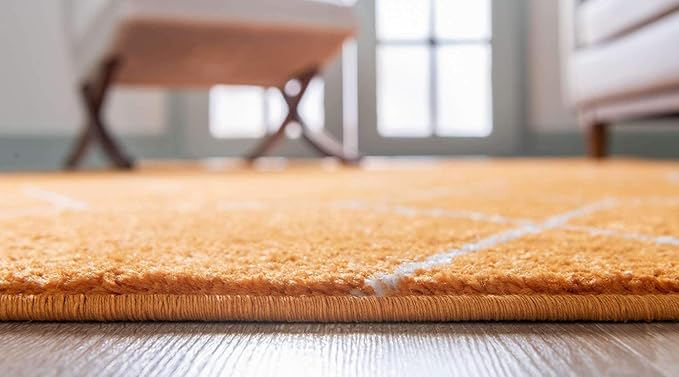 Unique Loom Trellis Frieze Collection Area Rug - Geometric (2' x 13' 1" Runner, Orange/ Ivory)