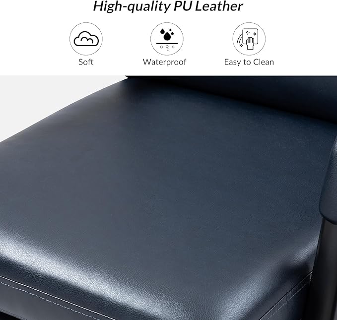 HULALA HOME Modern Faux Leather Home Office Chair with Tilt Lock & Metal Base, Desk Chair with Wheels & Padded Cushion, 360° Swivel Wide Seat Computer Task Chair, Navy