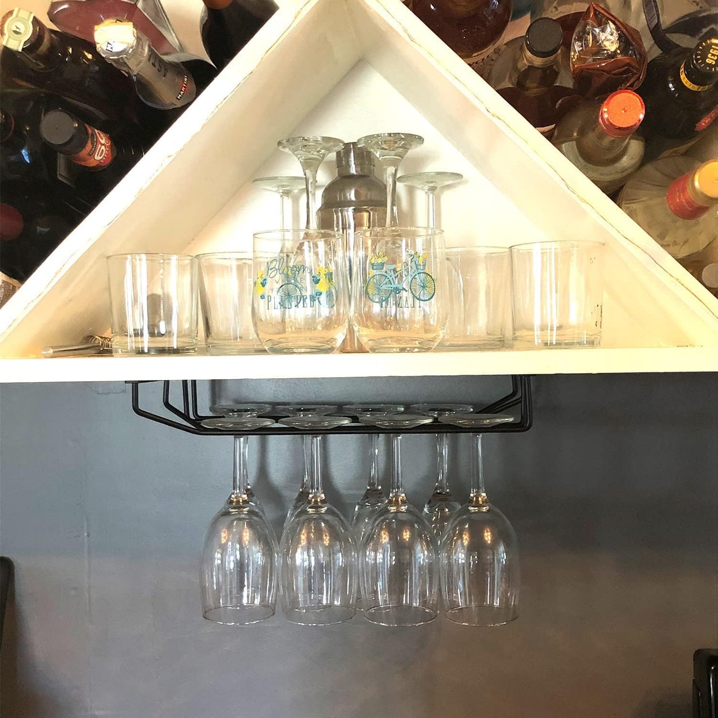 14-Inch Black Wine Glass Rack, Under Cabinet Wine Glass Holder, Stemware Rack, Hanging Stemware Holder, Set of 2