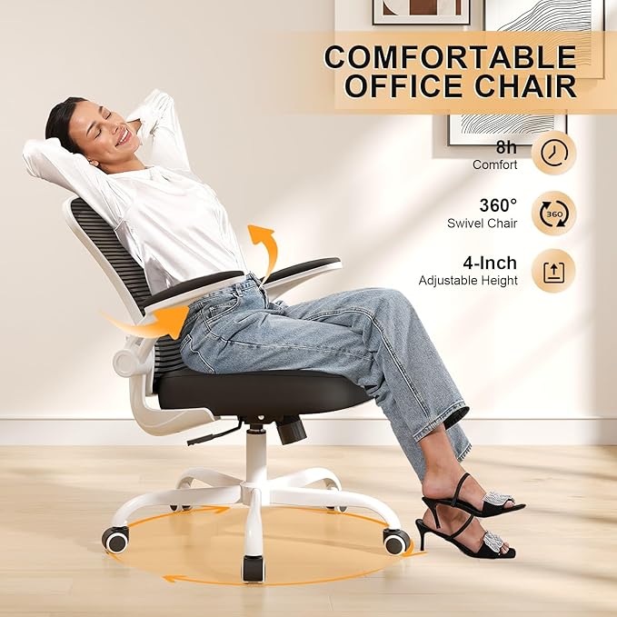 Synorla Office Chair, Ergonomic Desk Chairs 330LBS Capacity High Back Mesh Computer Chair with Flip-up Armrests, Comfy Work Chair with Adjustable Lumbar Support