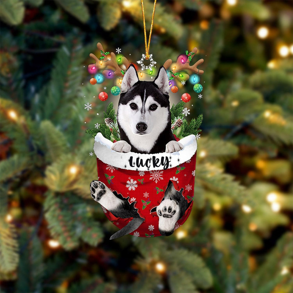 Husky Dog Christmas Ornament, Husky in Snow Pocket Christmas Tree Ornament, Dog Lovers Gift Idea Xmas Decor, Christmas Decorations for Tree, Christmas Ornament Gift for Dog Lovers