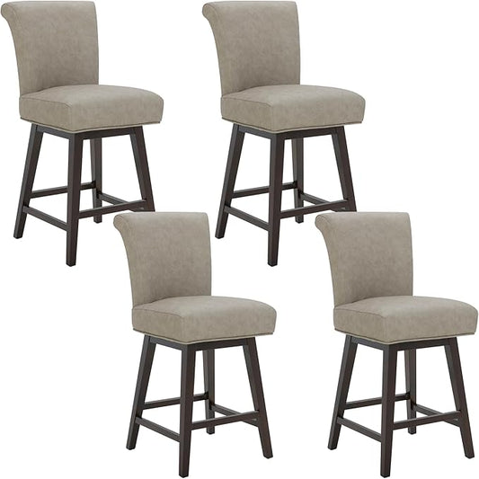 CHITA 26 Inch Counter Height Swivel Bar Stools Set of 4, FSC Certified Modern Upholstered Faux Leather Swivel Barstool Chair with Back, Stone Grey