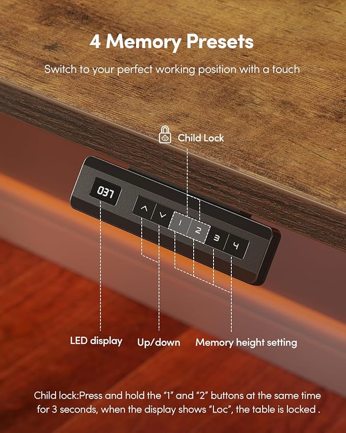 FEZIBO One-Piece Standing Desk Adjustable Height Stand up Home Office Desk, 40x24 Inch Electric Standing Computer Desk, with 4 Memory Presets, Headphone Hook, Rustic Brown