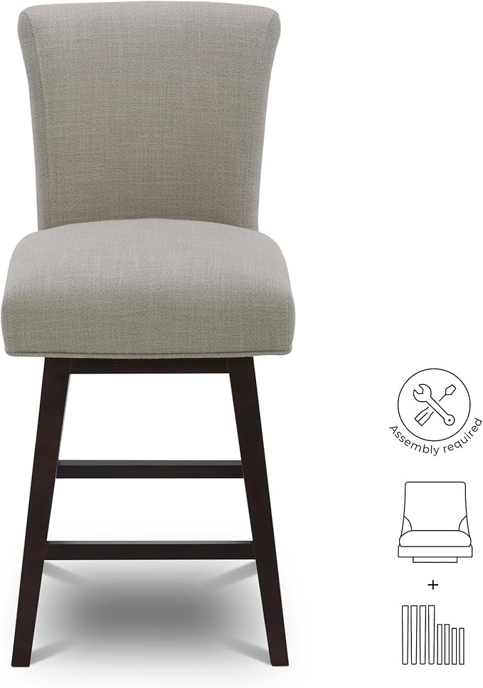 CHITA 26 Inch Counter Height Swivel Bar Stools Set of 2, FSC Certified Modern Fabric Swivel Barstool Chair with Back, Flax Beige