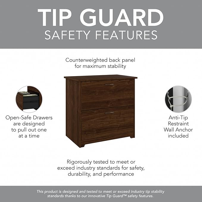 Bush Furniture Cabot 2 Drawer Lateral File Cabinet in Modern Walnut, Home Office Chest for Letter, Legal, and A4-size Document Storage