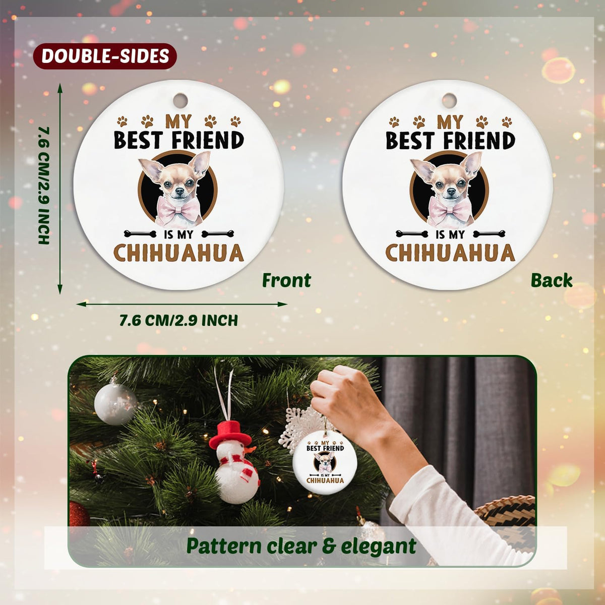 Chihuahua Christmas Tree Ornament - 'My Best Friend is My Chihuahua' Ceramic Hanging Decoration - Gifts for Women