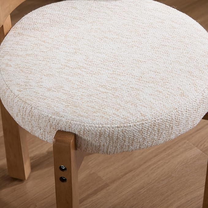 Modern Vanity Chair Upholstered Small Ottoman Footstool, Make Up Stool Chenille Fabric with Backrest Wooden Frame for Living Room Bedrooms, 2PCS, Beige