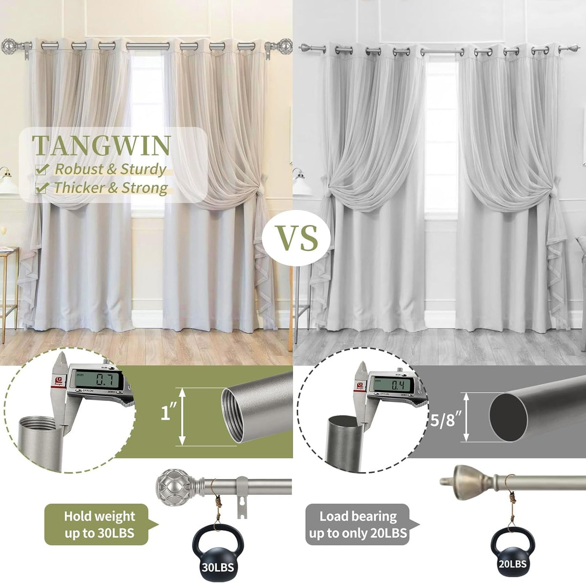 Silver Adjustable Curtain Rods for Windows:18-45 Inch Farmhouse Heavy Duty Curtain Rod for Bedroom Living Room,Boho Decorative Rustic Drapery Rods with Vintage Coastal Finial,Antique Silver