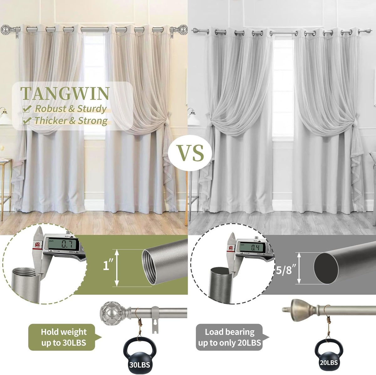 Silver Adjustable Curtain Rods for Windows:18-60 Inch Farmhouse Heavy Duty Curtain Rod for Bedroom Living Room,Boho Decorative Rustic Drapery Rods with Vintage Coastal Finial,Antique Silver