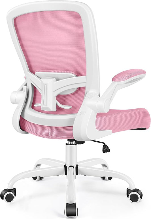FelixKing Office Chair, Ergonomic Desk Chair Breathable Mesh Chairs Adjustable High Back Lumbar Support Flip-up Armrests, Executive Rolling Swivel Comfy Computer Chairs Home Office Pink