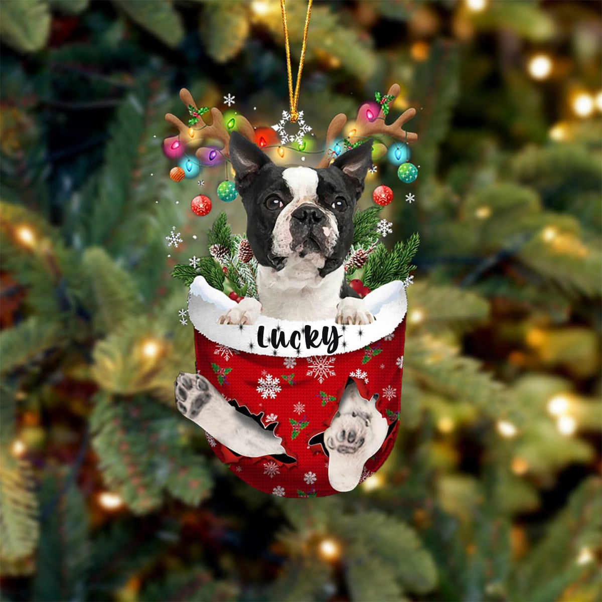 Black Boston Terrier Christmas Tree Ornament - Dog Lovers Gift Idea