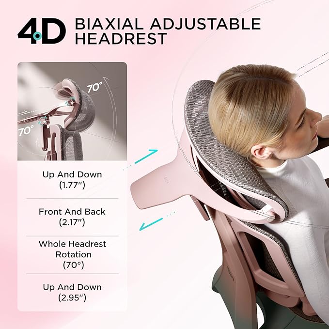 Hbada E3 Pro Ergonomic Office Chair, Big and Tall Office Chair - with 3-Zone Dynamic Lumbar Support, 4D Adjustable Headrest, 4D Adjustable Armrests, Swivel, Pink